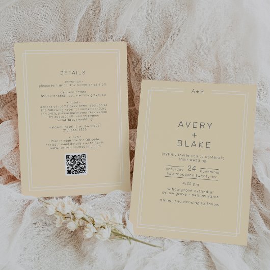 AVERY Simple Neutral Butter Yellow QR Code Wedding Einladung