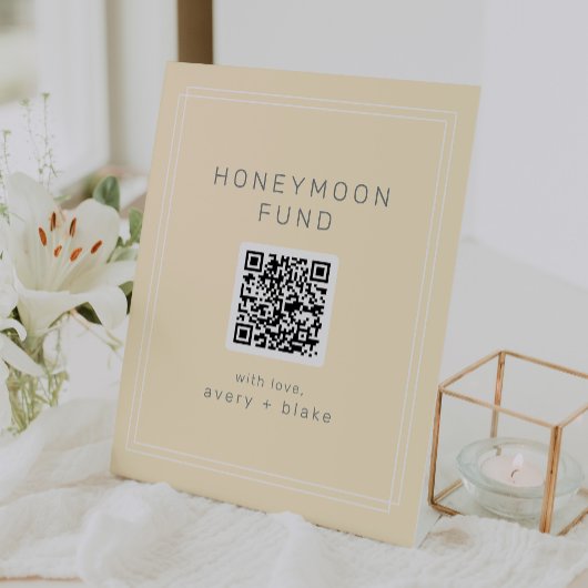 AVERY Simple Yellow QR Code Wedding Honeymoon Fund Sockelschild