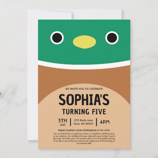 Avery The Duck Squishmallow Birthday Party Einladung (Vorderseite)