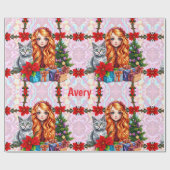 AVERY ~ Weihnachtsmädchen und Katze ~ Geschenkpapier (Flach)