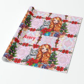 AVERY ~ Weihnachtsmädchen und Katze ~ Geschenkpapier (Ungerollt)