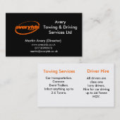 AveryTowing & Driving Services Ltd Visitenkarte (Vorne/Hinten)