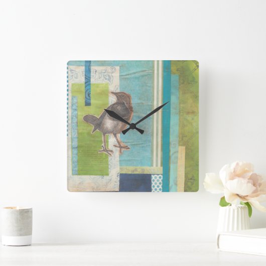 Avian Scrapbook I Quadratische Wanduhr (Zuhause)