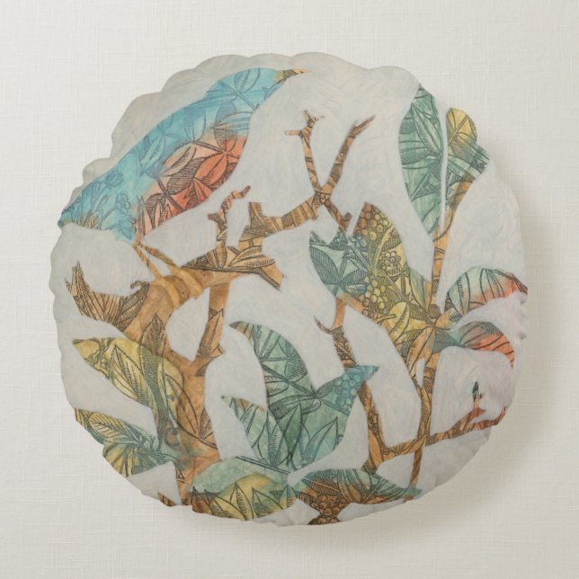 Aviary-Collage I Rundes Kissen (Vorderseite)
