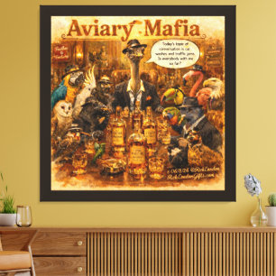Aviary Mafia Cartoon – Feder-Familien-Mafia-Humor Leinwanddruck