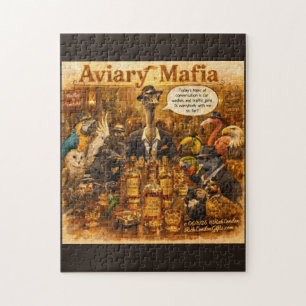Aviary Mafia Cartoon – Feder-Familien-Mafia-Humor Puzzle