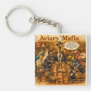 Aviary Mafia Cartoon – Feder-Familien-Mafia-Humor Schlüsselanhänger