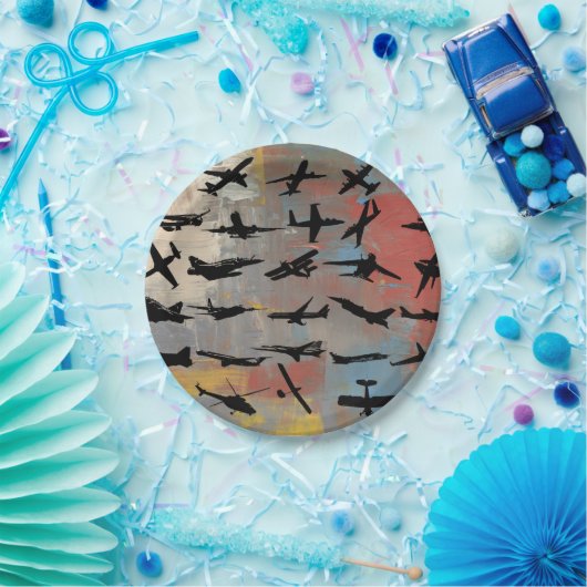 Aviation Art, Black airplane silhouettes, Pappteller (Party)