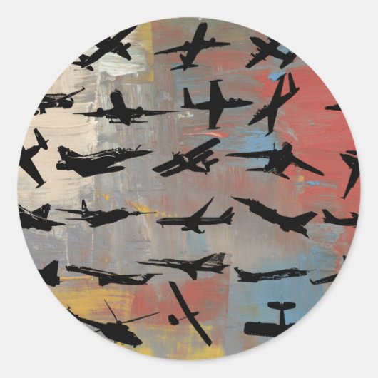 Aviation Art, Black airplane silhouettes,  Runder Aufkleber (Vorderseite)