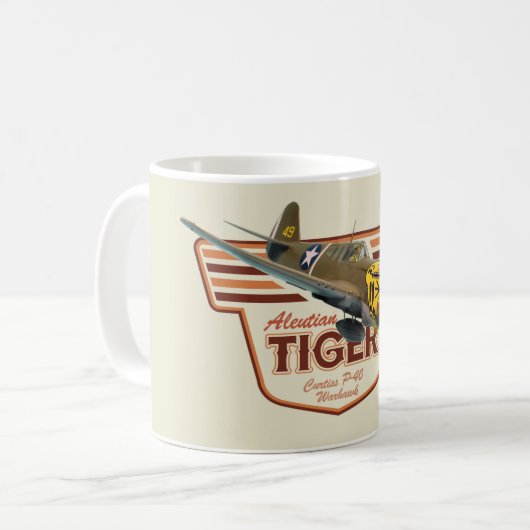 Aviation Art Mug " P-40 Warhawk　Aleutian Tiger" Kaffeetasse (Vorderseite Links)