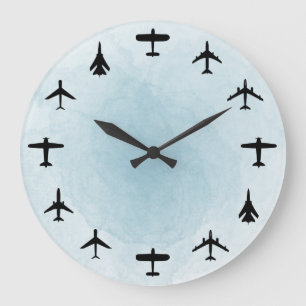 Aviation Blue Watercolor Large Clock Große Wanduhr