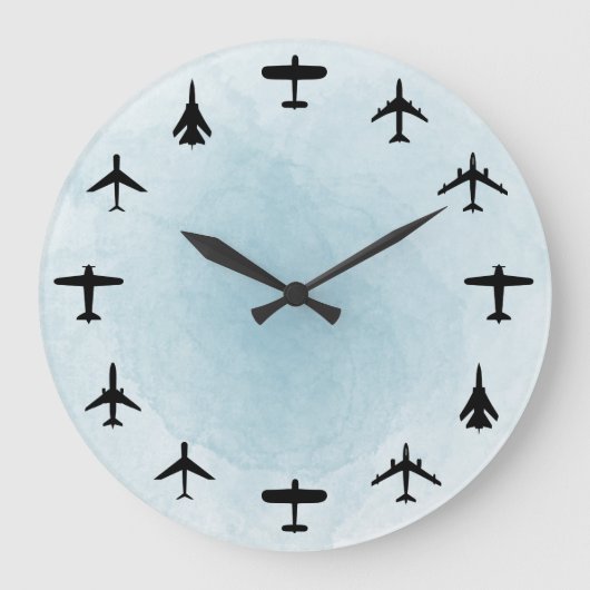 Aviation Blue Watercolor Large Clock Große Wanduhr (Vorderseite)