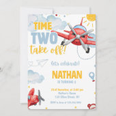 Aviation Boys Blue Airplane 2. Geburtstag Einladung (Vorderseite)