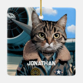 Aviation Cat Pilot and Airplane Funny Custom Keramikornament (Rückseite)