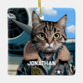 Aviation Cat Pilot and Airplane Funny Custom Keramikornament (Vorderseite)