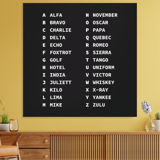 Aviation Phonetic Alphabet Code - Schwarz & Weiß Leinwanddruck (Insitu (Wohnzimmer))