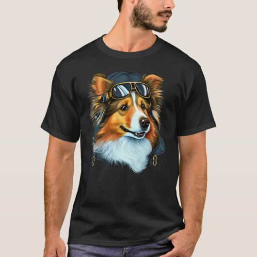 Aviation Sheltie Airplane Pilot on Shetland Sheepd T-Shirt (Vorderseite)
