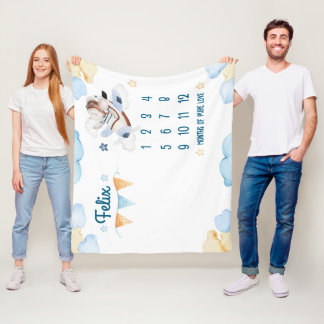 Aviator Bear Watercolor Themed Blanket Fleecedecke