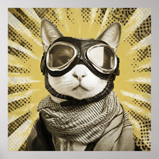 Aviator Cat Goggles Sunburst Portrait Poster (Vorne)