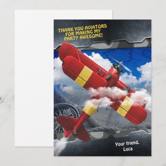 Aviator Flugzeug Danke Karte (Vorne/Hinten)