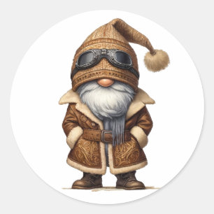 Aviator Gnome Runder Aufkleber