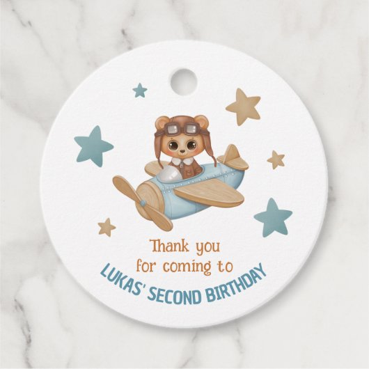 Aviator Party Bear Birthday Danke Individuelle Nam Geschenkanhänger (Vorderseite)