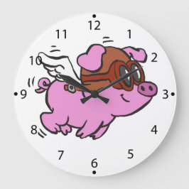 Aviator pig flying cartoon große wanduhr