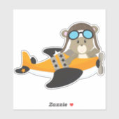 Aviator, Pilotenbär, Niedlicher Bär, Flugzeug Aufkleber (Blatt)