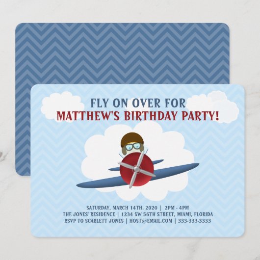 Aviator und sein Flugzeug Einladung (Vorne/Hinten)