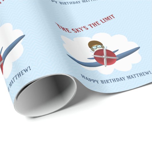 Aviator und sein Flugzeug Geschenkpapier (Rolleneckpunkt)