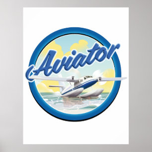 Aviator-Wasserflugzeug blaues Logo Poster