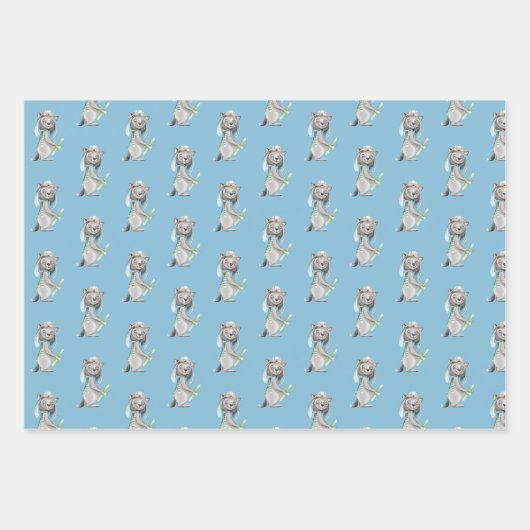 Aviator Wolf, gestreift, Balloons Geschenkpapier Set (Vorderseite)