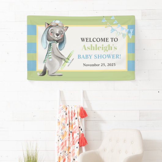 Aviator Wolf, Stripte Babydusche Banner (Insitu)