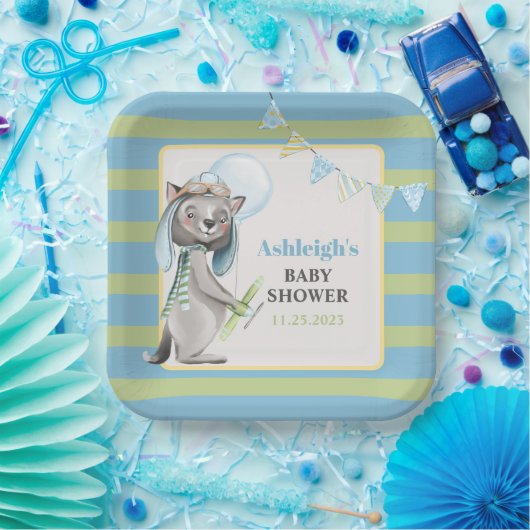 Aviator Wolf, Stripte Babydusche Pappteller (Party)