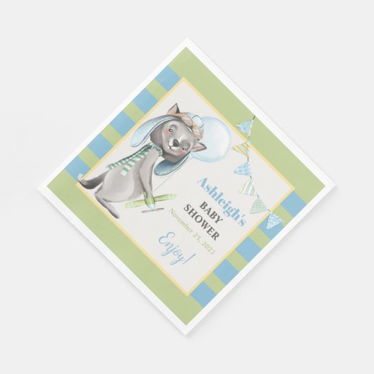 Aviator Wolf, Stripte Babydusche Serviette (Ecke)