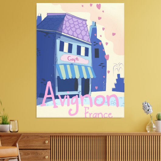 Avignon France Cartoon Reiseplakat Leinwanddruck (Insitu (Wohnzimmer))