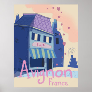 Avignon France Cartoon Reiseplakat Poster