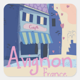Avignon France Cartoon Reiseplakat Quadratischer Aufkleber