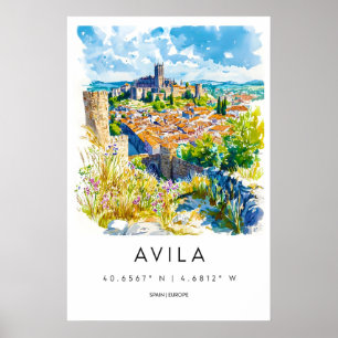 Avila Aquarell Vintage Reiseposter Ski Poster