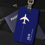 Avion Personalisiert Dark Blue Travel Gepäckanhänger<br><div class="desc">Ein elegantes Objekt mit einem grafischen Bild eines weißen Flugzeug auf nächtblauem (benutzerdefiniertem) Hintergrund...  um Ihre Sachen zu identifizieren,  wenn Sie durch die Welt reisen.</div>