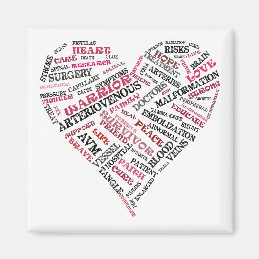 AVM Awareness Word Soup Heart Magnet (Vorne)