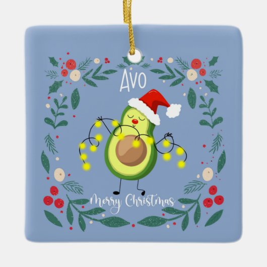Avo fröhliche Weihnachtsweih Avocado-Lichtkarte Keramikornament (Vorderseite)