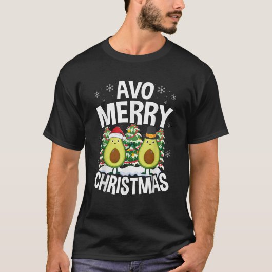Avo Merry Christmas Tree Avocado PJ Snowman Santa T-Shirt (Vorderseite)