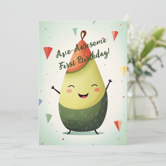 AvoAwesome 1. Geburtstagskarte Einladung (Stehend Vorderseite)