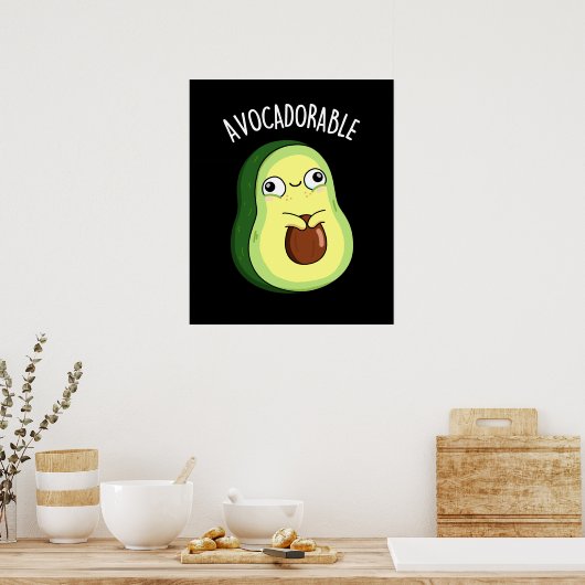 Avoc-adorable Funny Avocado Pun Dark BG Poster (Küche)