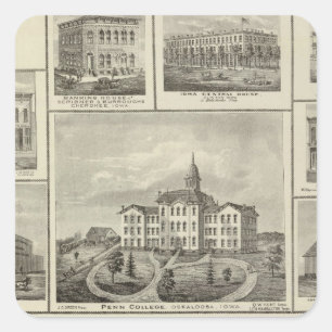 Avoca Penn Uni, Oskaloosa Gebäude in Dexter Quadratischer Aufkleber