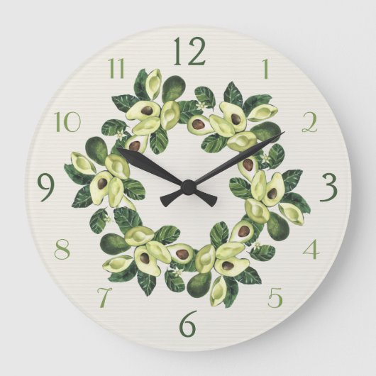Avocado Abundance Wreath Contemporary Große Wanduhr (Vorderseite)