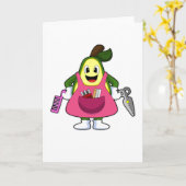 Avocado als Friseur mit Schere & Kamin Karte (Gelbe Blume)
