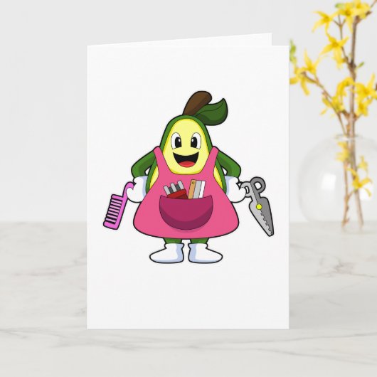 Avocado als Friseur mit Schere & Kamin Karte (Gelbe Blume)