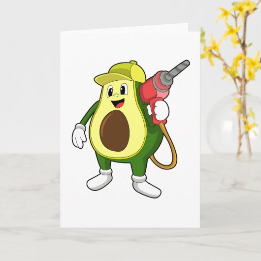 Avocado als Handwerker mit Drill Karte (Gelbe Blume)